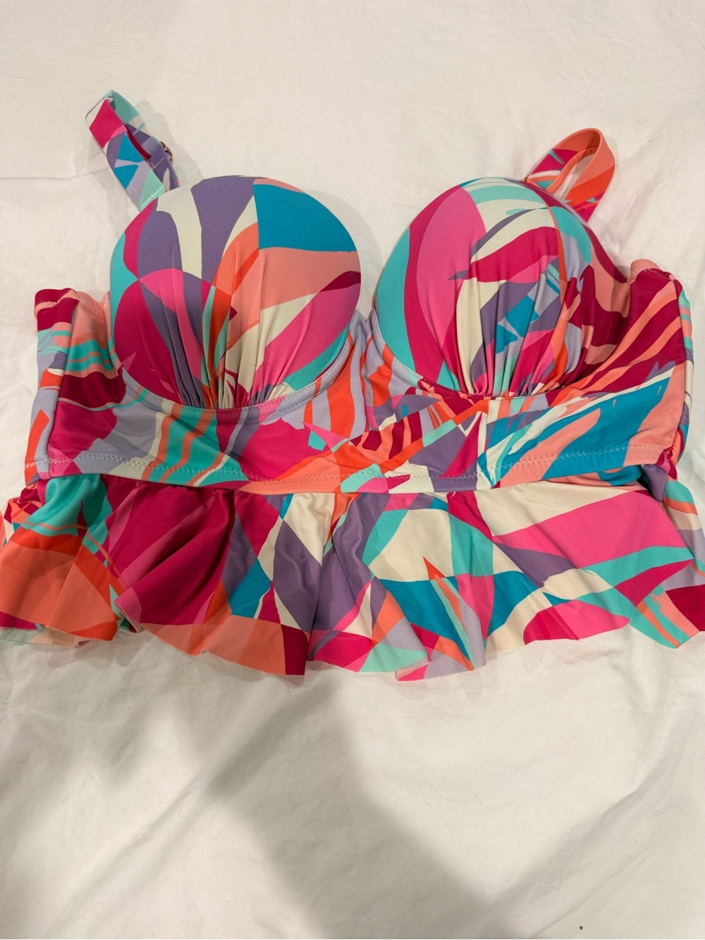 Trina Turk Turquoise Pink Orange Ruffle Bikini Top
